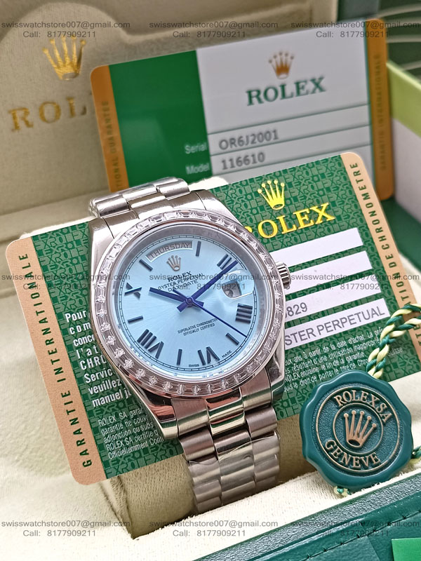 Rolex Day-Date Diamond Bezel Ice blue dial Men’s Watch (3) blank